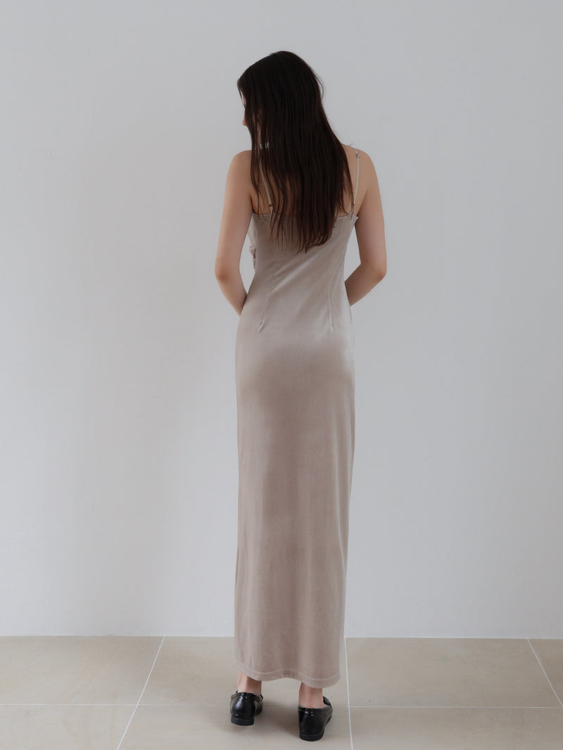 velour asymmetry drape cami dress