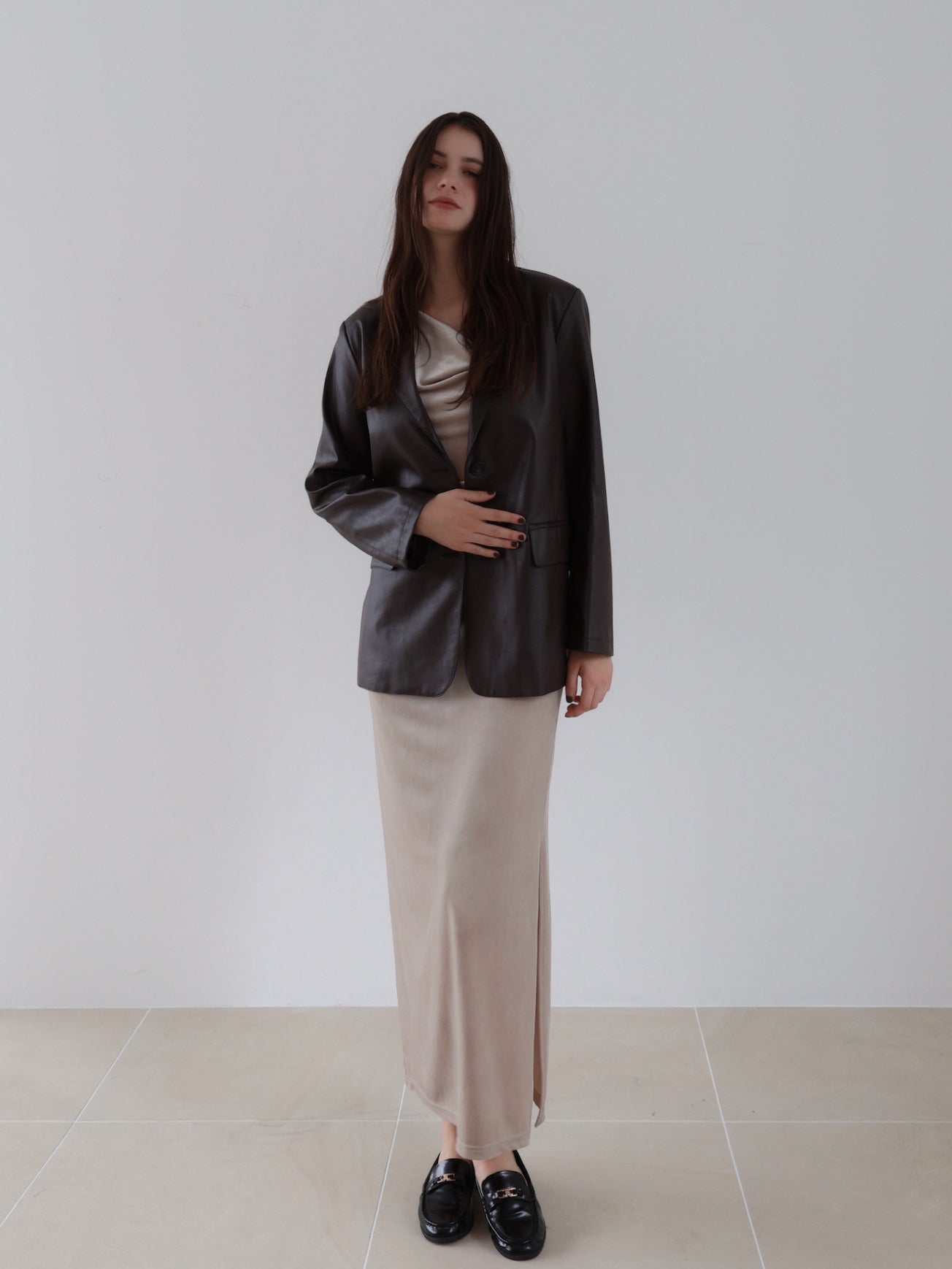 velour asymmetry drape cami dress – célon