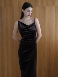 velour asymmetry drape cami dress