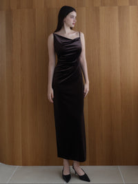 velour asymmetry drape cami dress