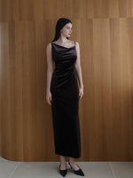 velour asymmetry drape cami dress
