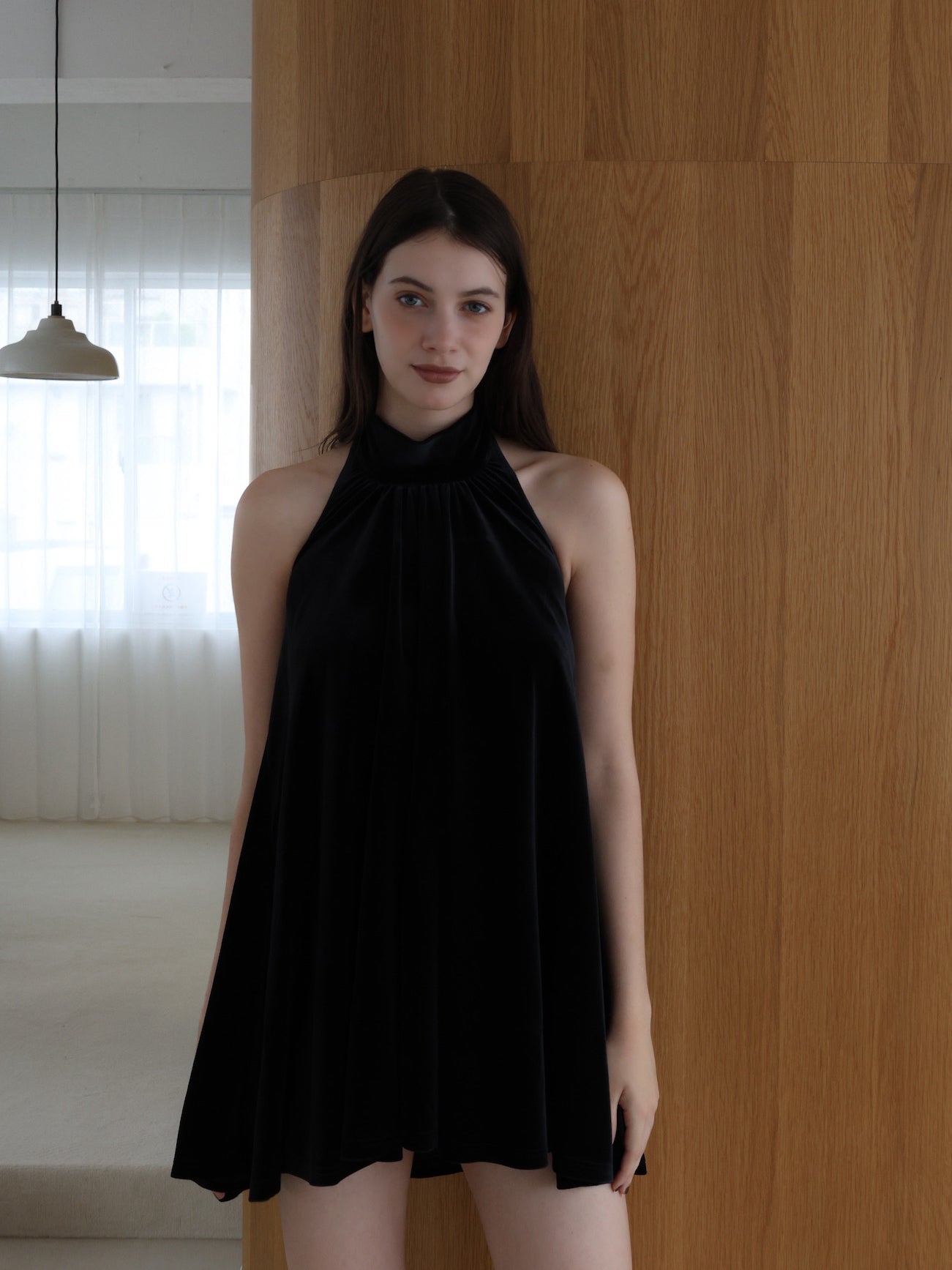 velour back open tie blouse