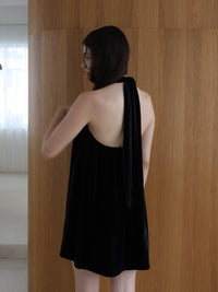 velour back open tie blouse