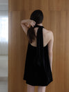 velour back open tie blouse