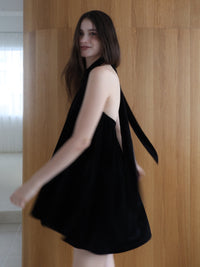 velour back open tie blouse