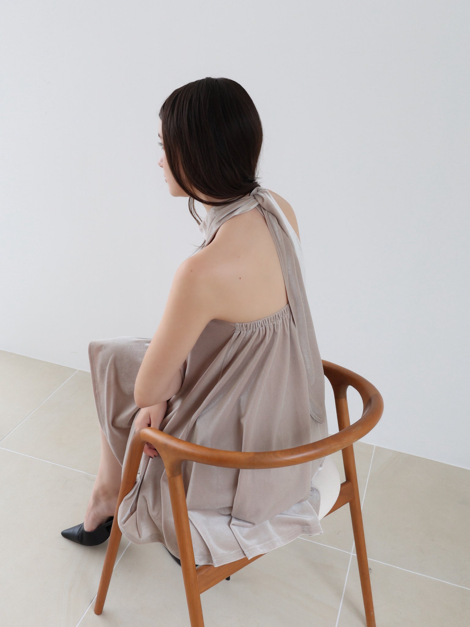 velour back open tie blouse – célon