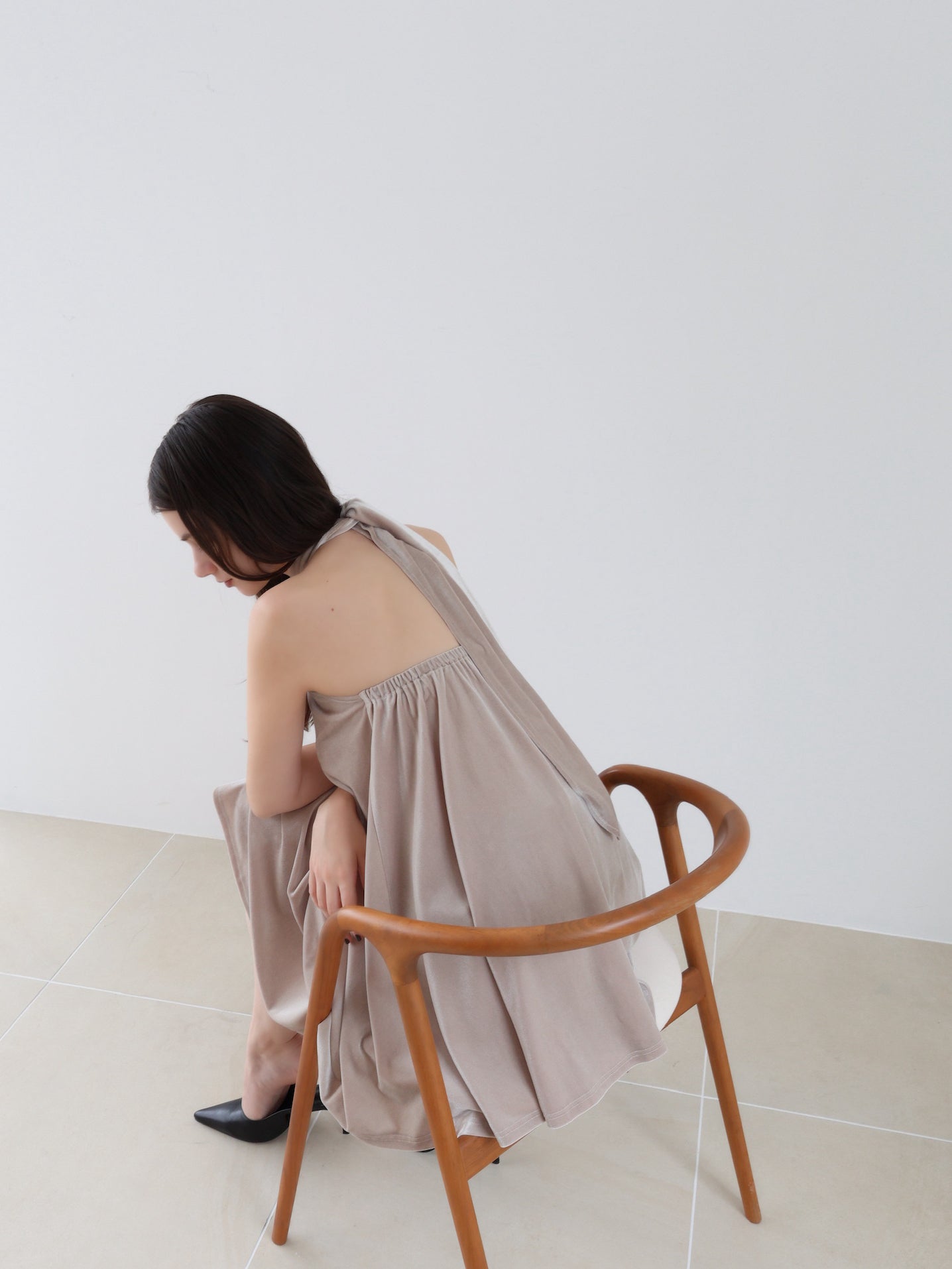 velour back open tie blouse – célon