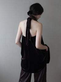 velour back open tie blouse