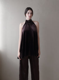 velour back open tie blouse