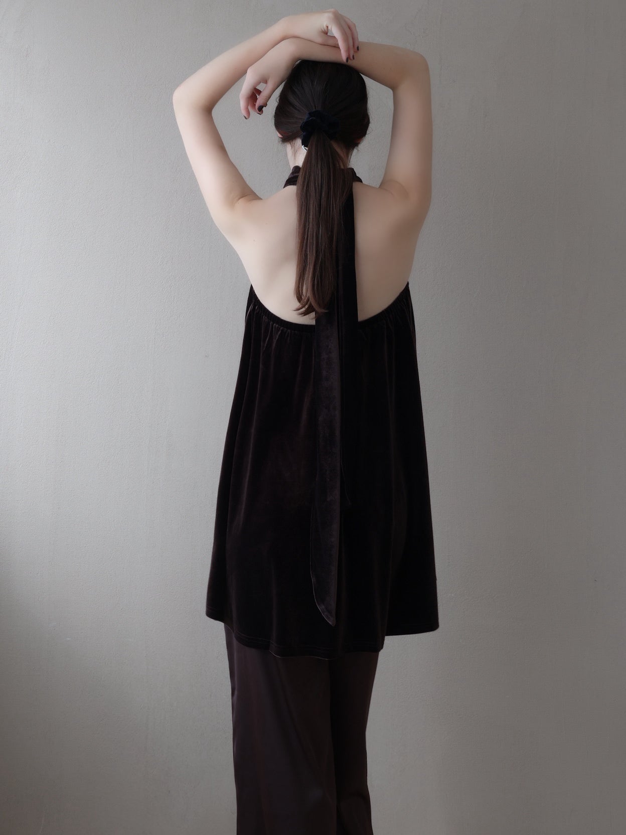 velour back open tie blouse – célon