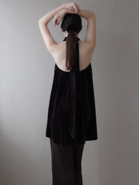 velour back open tie blouse