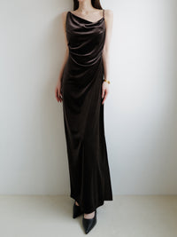 velour asymmetry drape cami dress