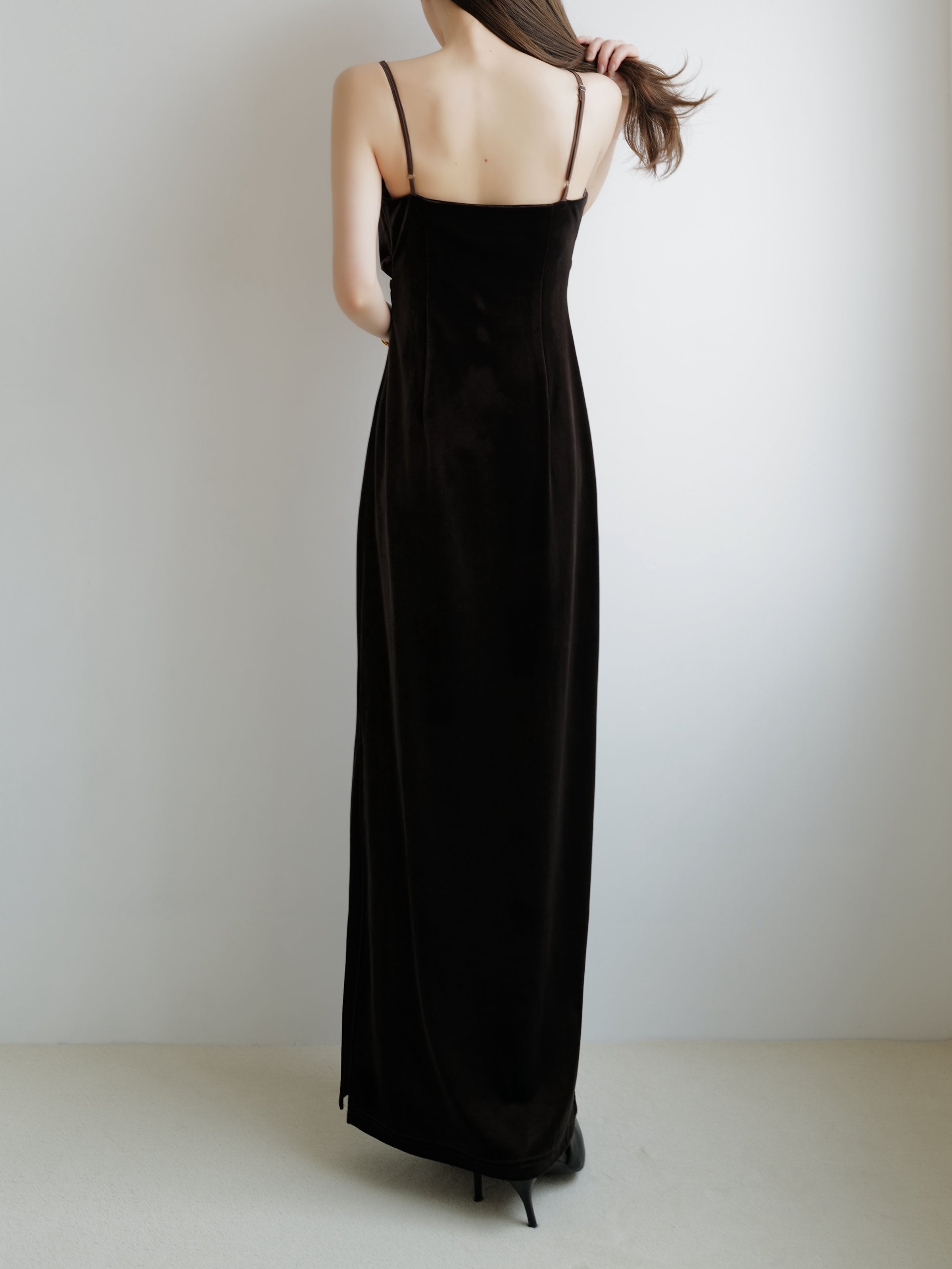 velour asymmetry drape cami dress