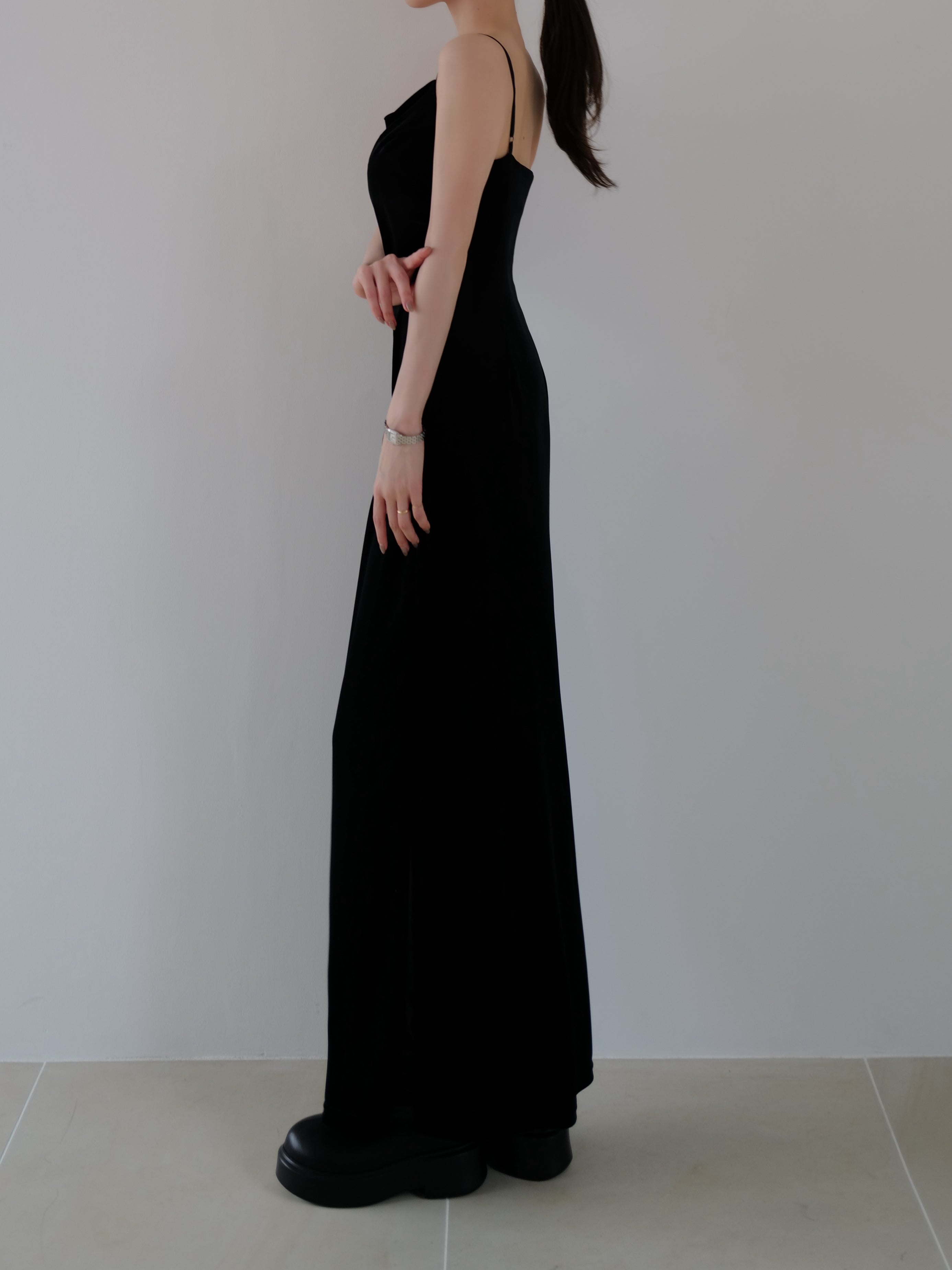 velour asymmetry drape cami dress – célon