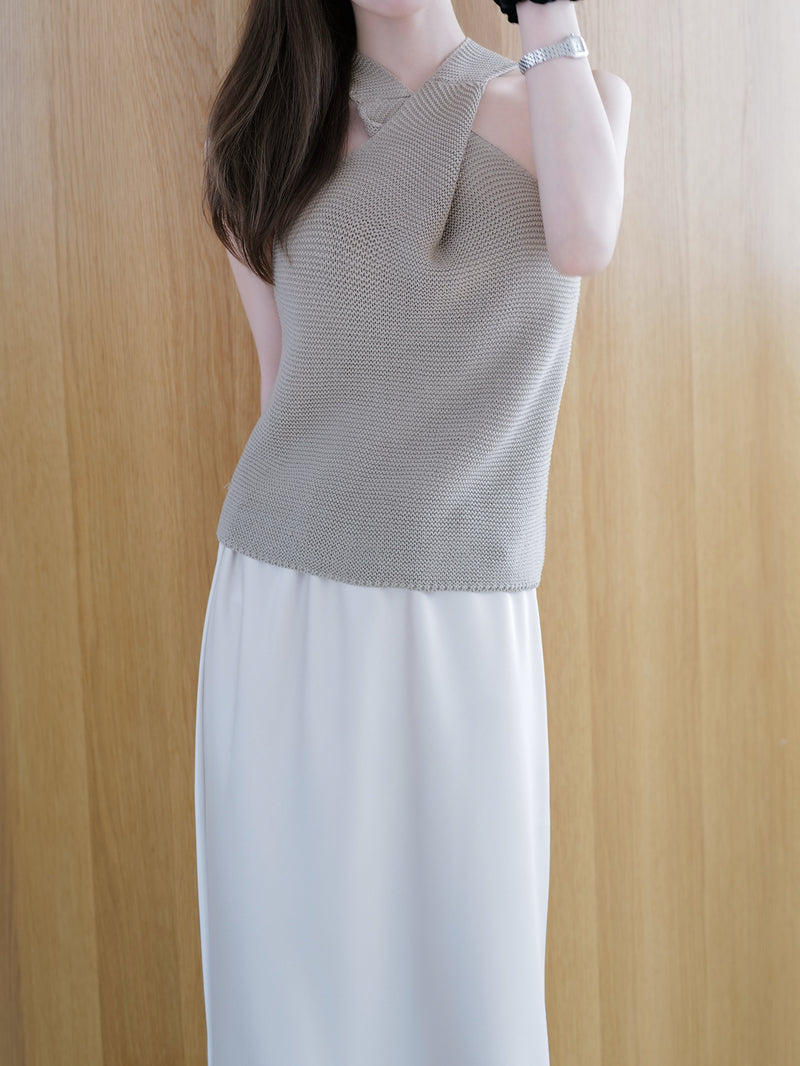 front crossed halter knit top