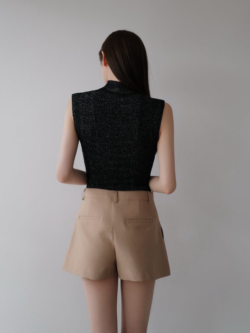 shiny cap sleeve knit top
