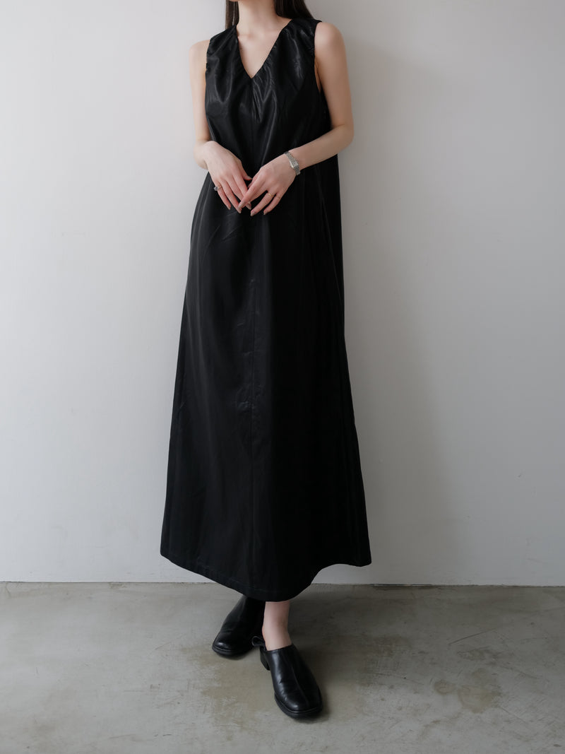 vegan leather v neck dress