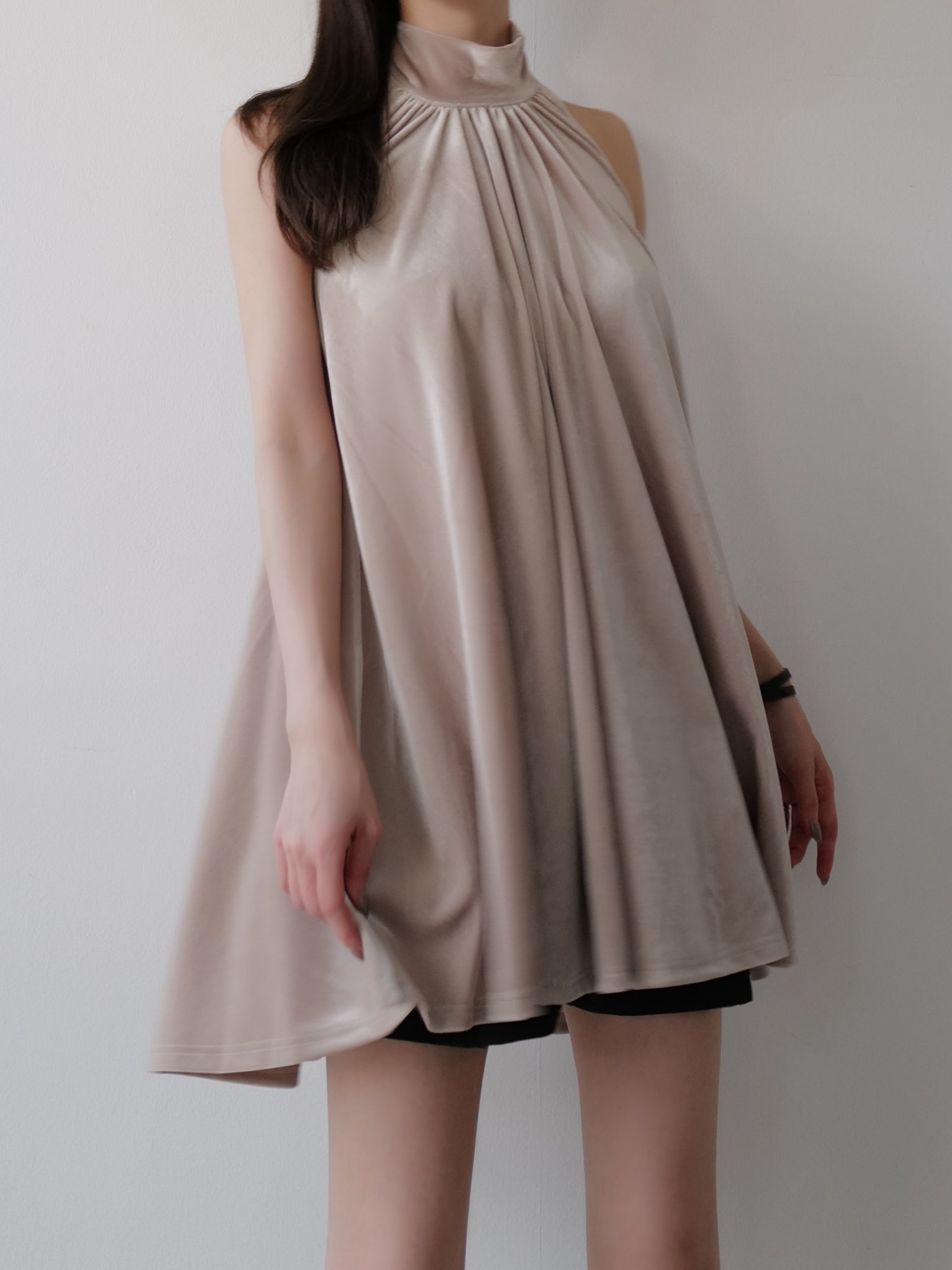 velour back open tie blouse – célon