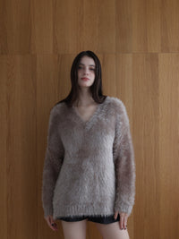 fuzzy v neck sweater