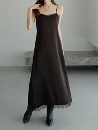 lace satin cami long dress