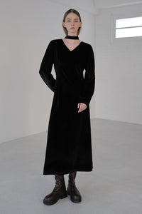 velour tie flare dress