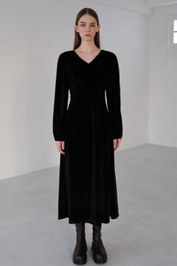 velour tie flare dress