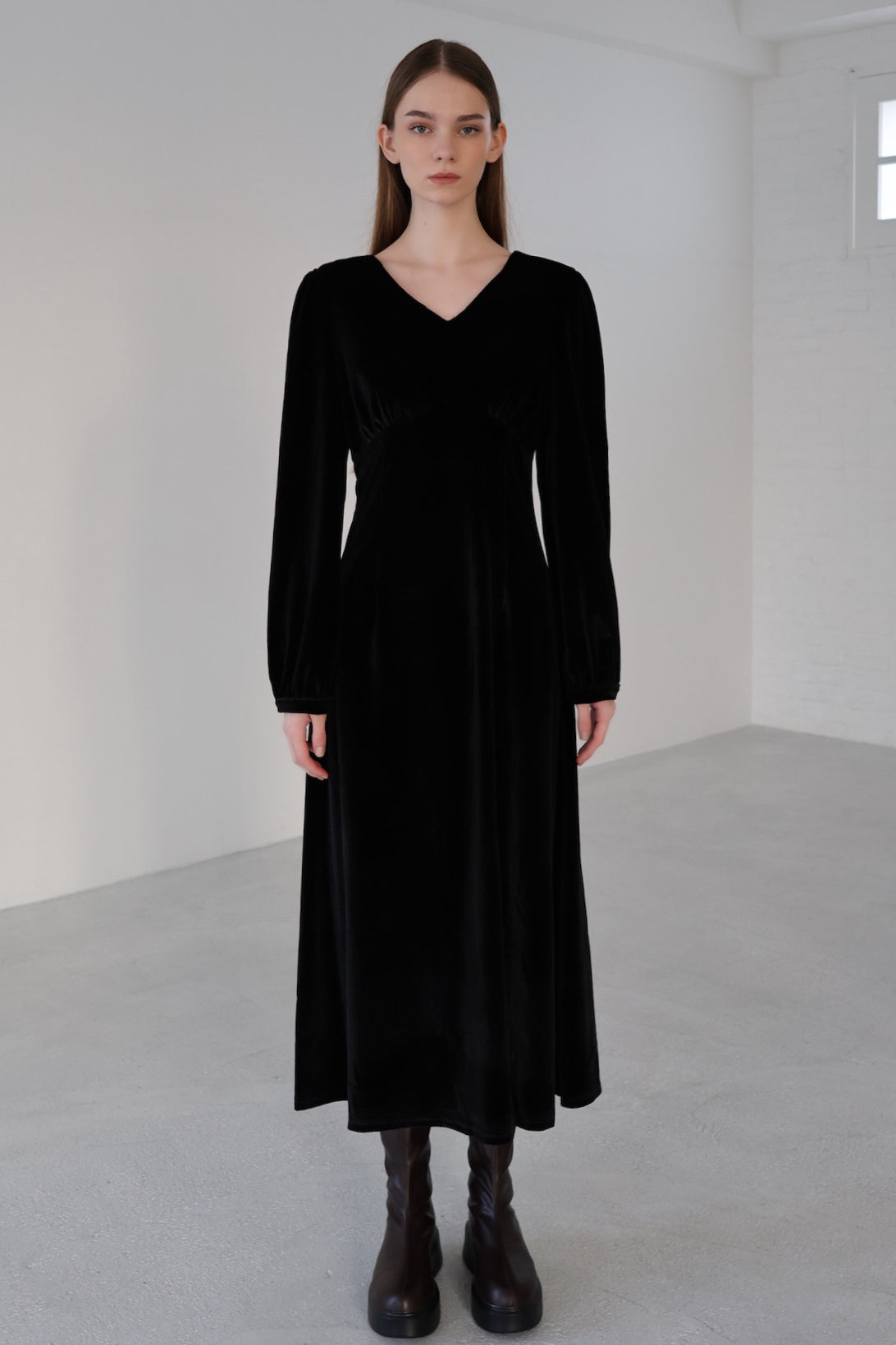 velour tie flare dress