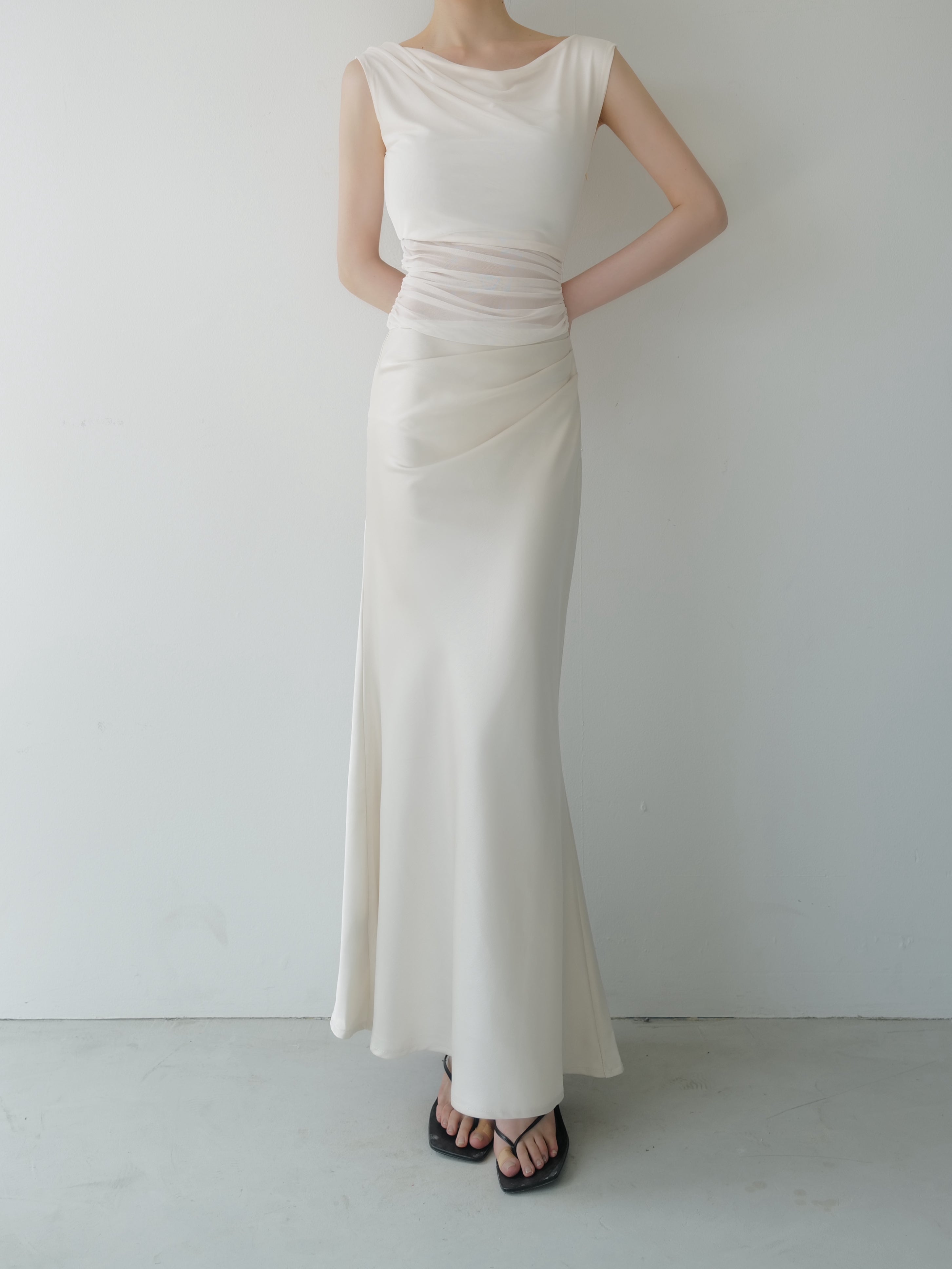 sheer nuance gathered dress – célon