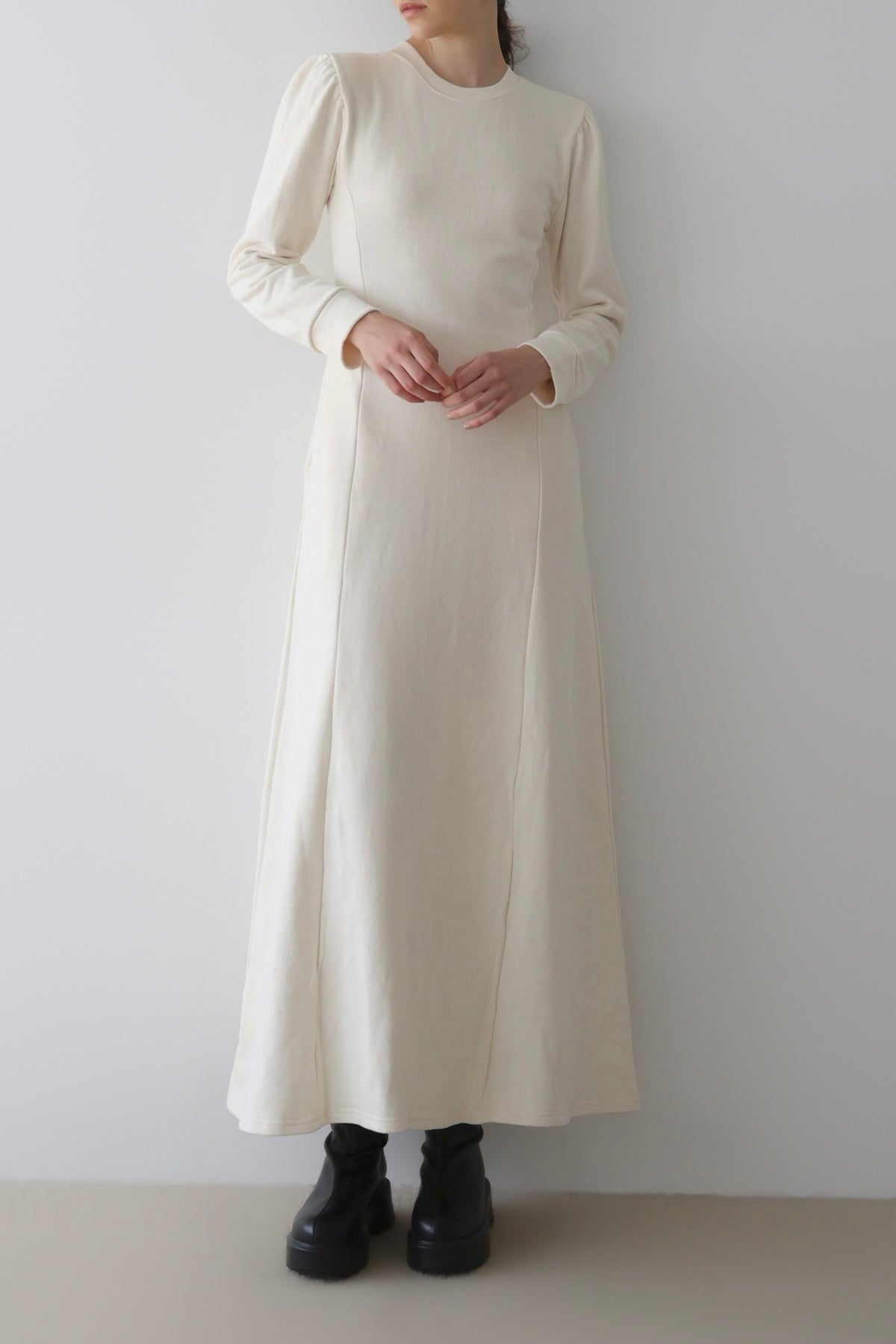 puff sleeve sweat maxi dress