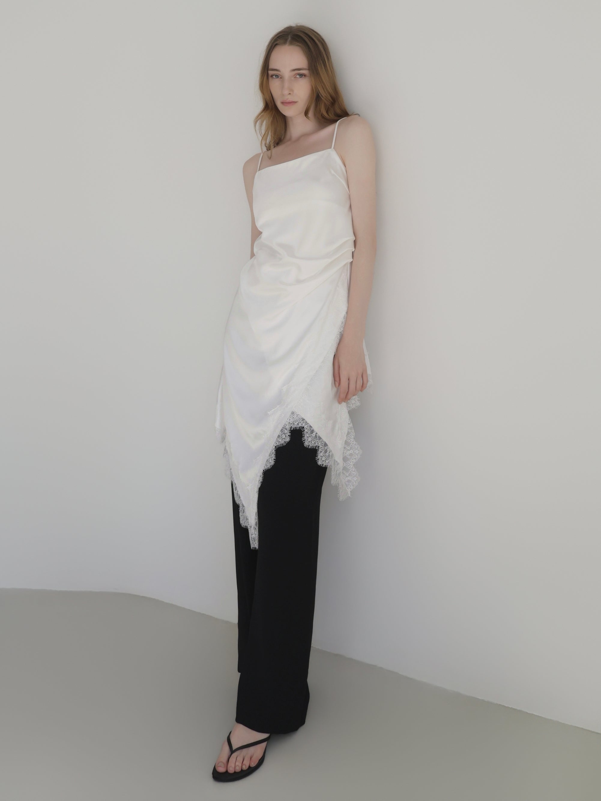 satin lace hem cami dress