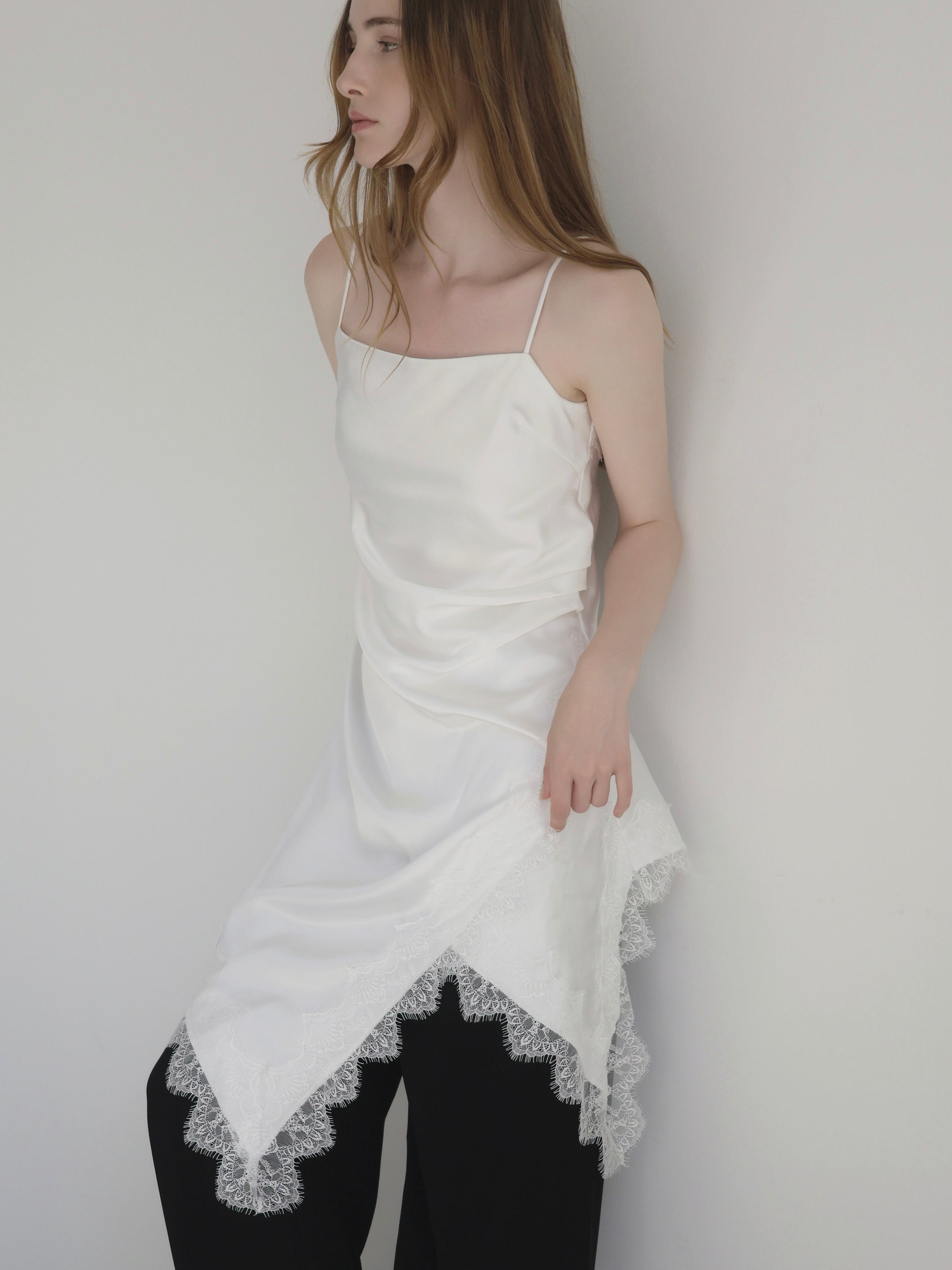 satin lace hem cami dress