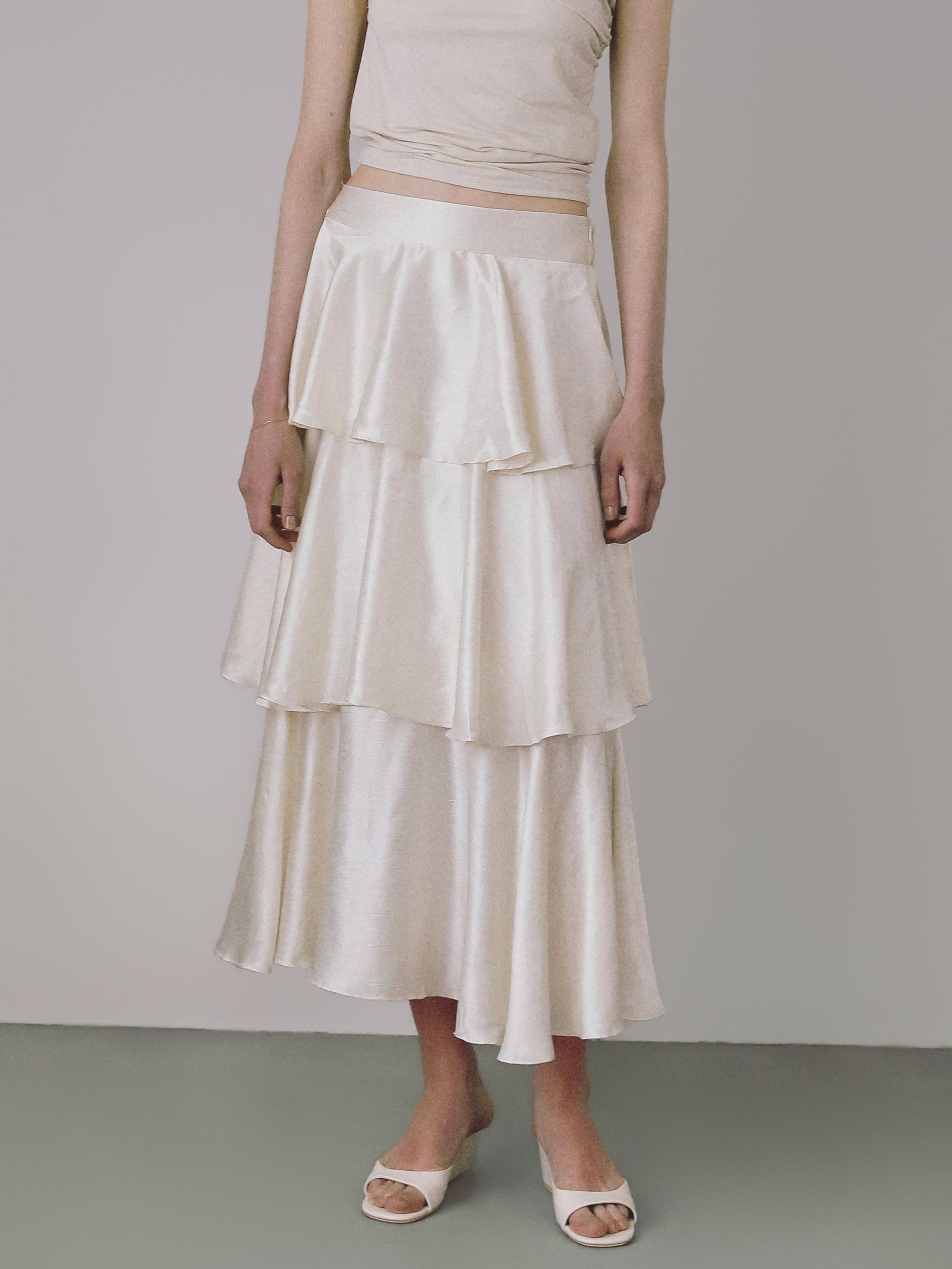 satin tiered long skirt