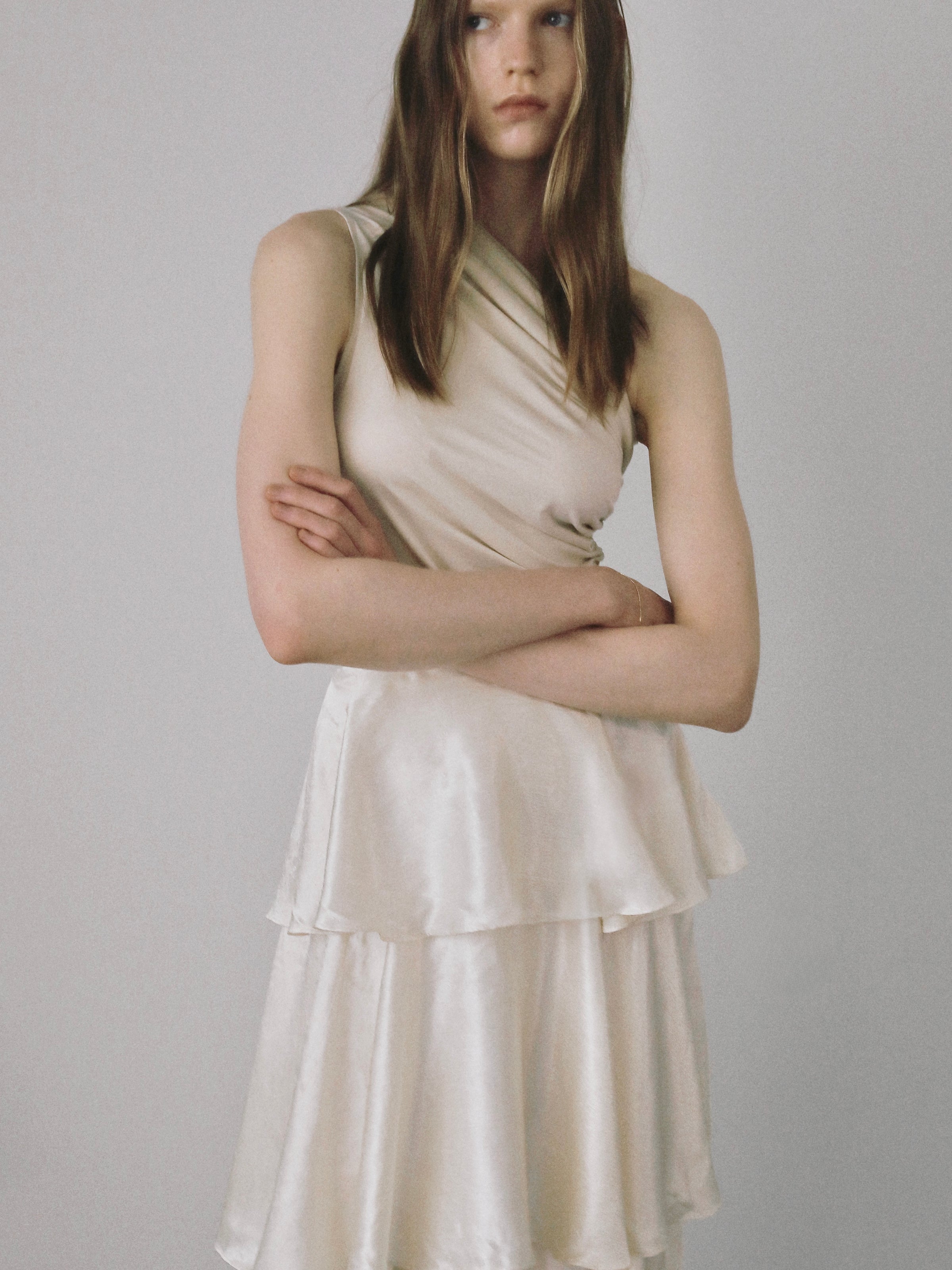 satin tiered long skirt