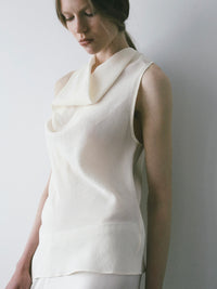 draped neck waist ribbon blouse
