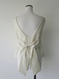 back ribbon linen blouse
