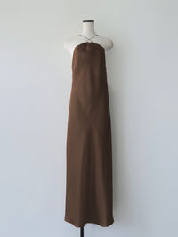 satin halter open back dress
