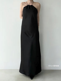 satin halter open back dress
