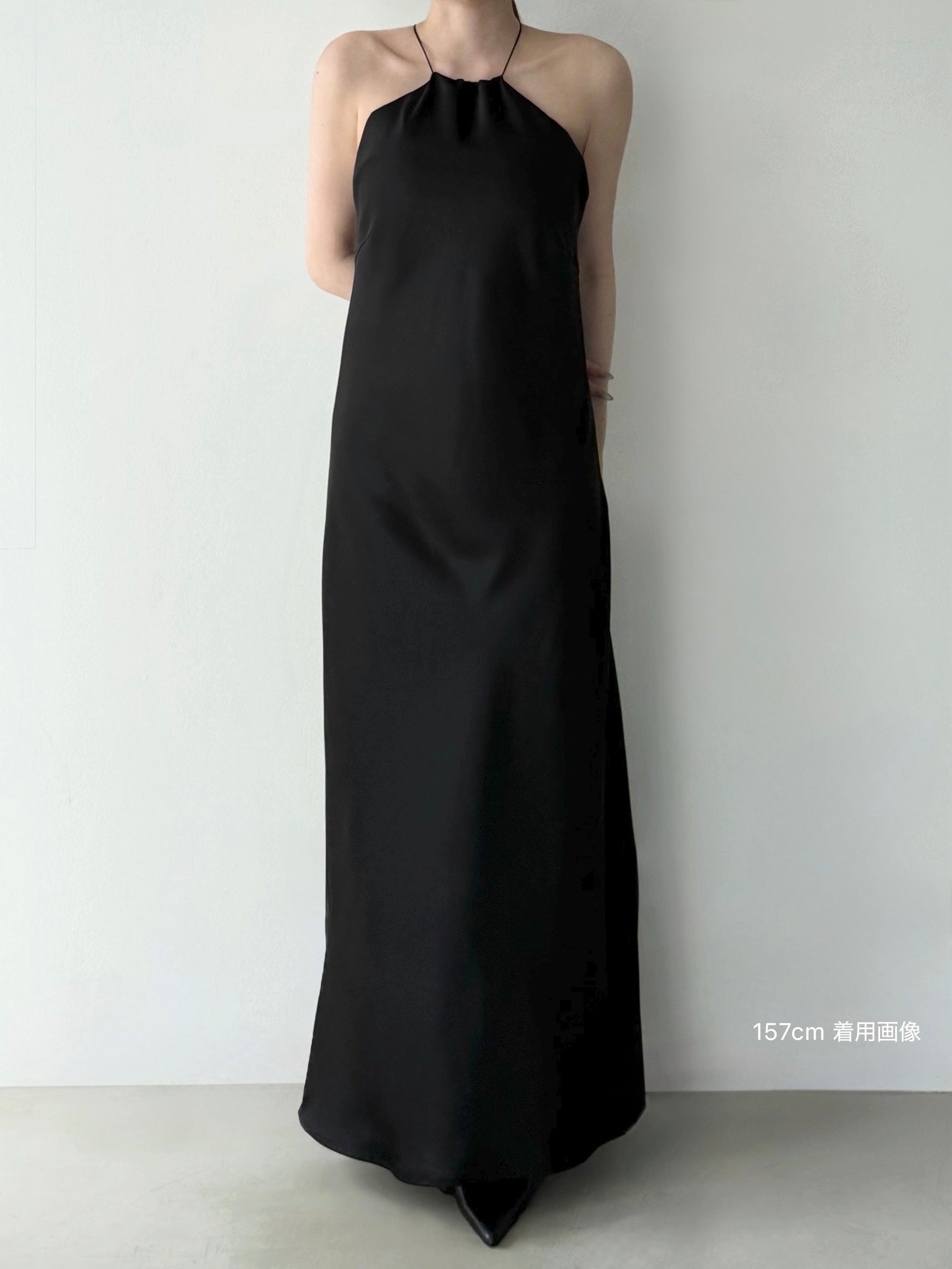 satin halter open back dress