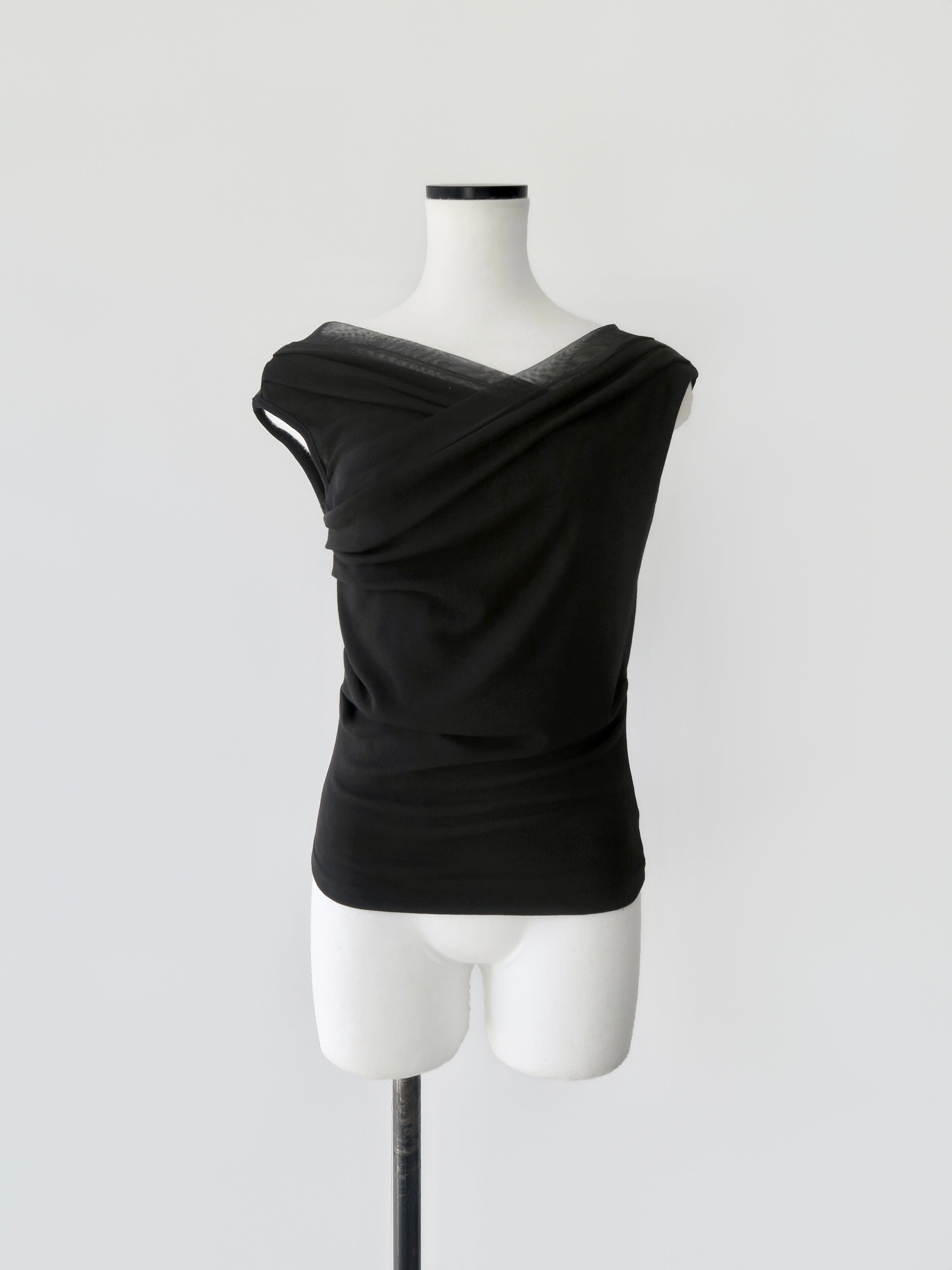 sheer draped sleeveless top