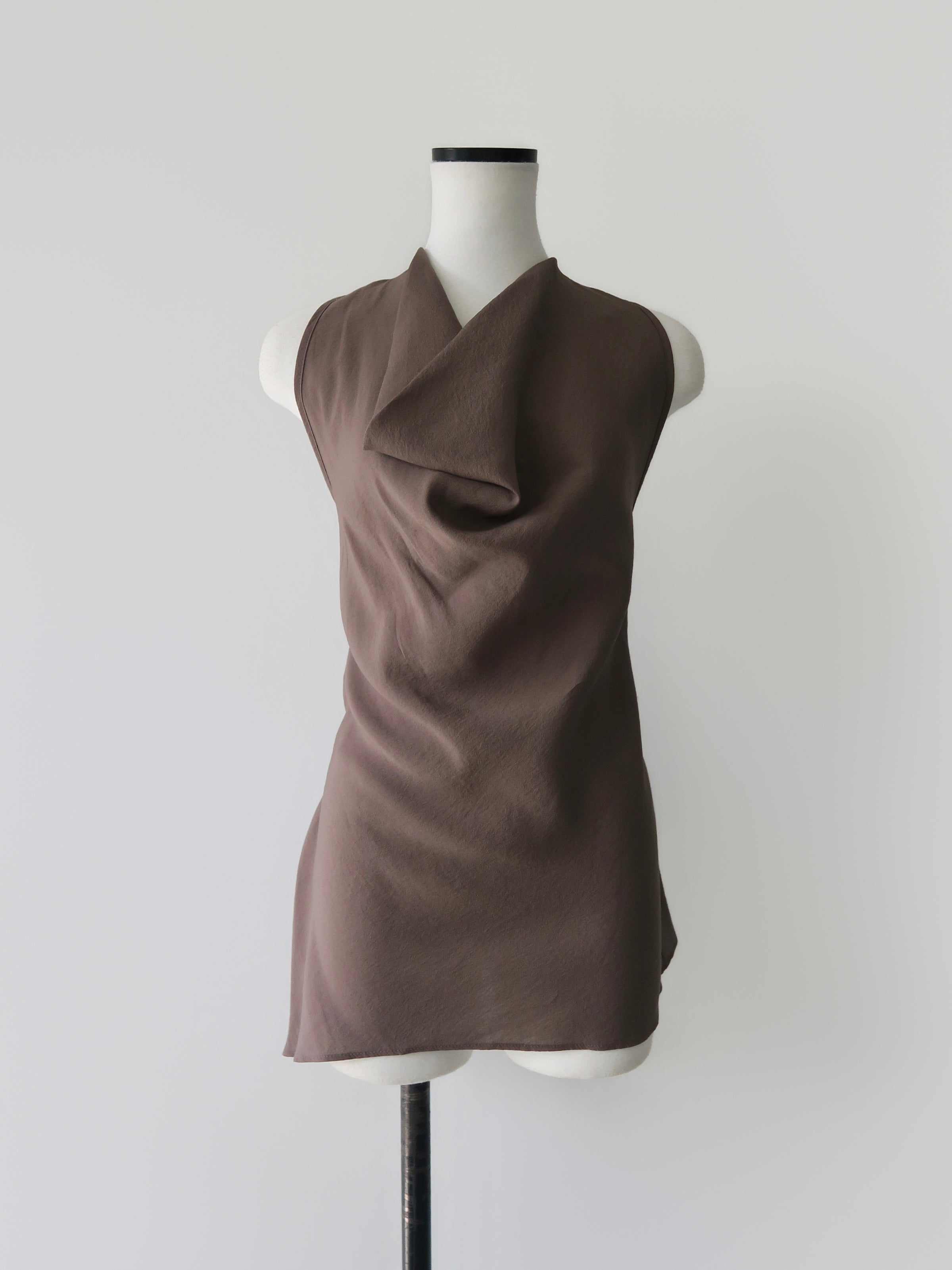 draped neck waist ribbon blouse