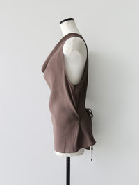 draped neck waist ribbon blouse