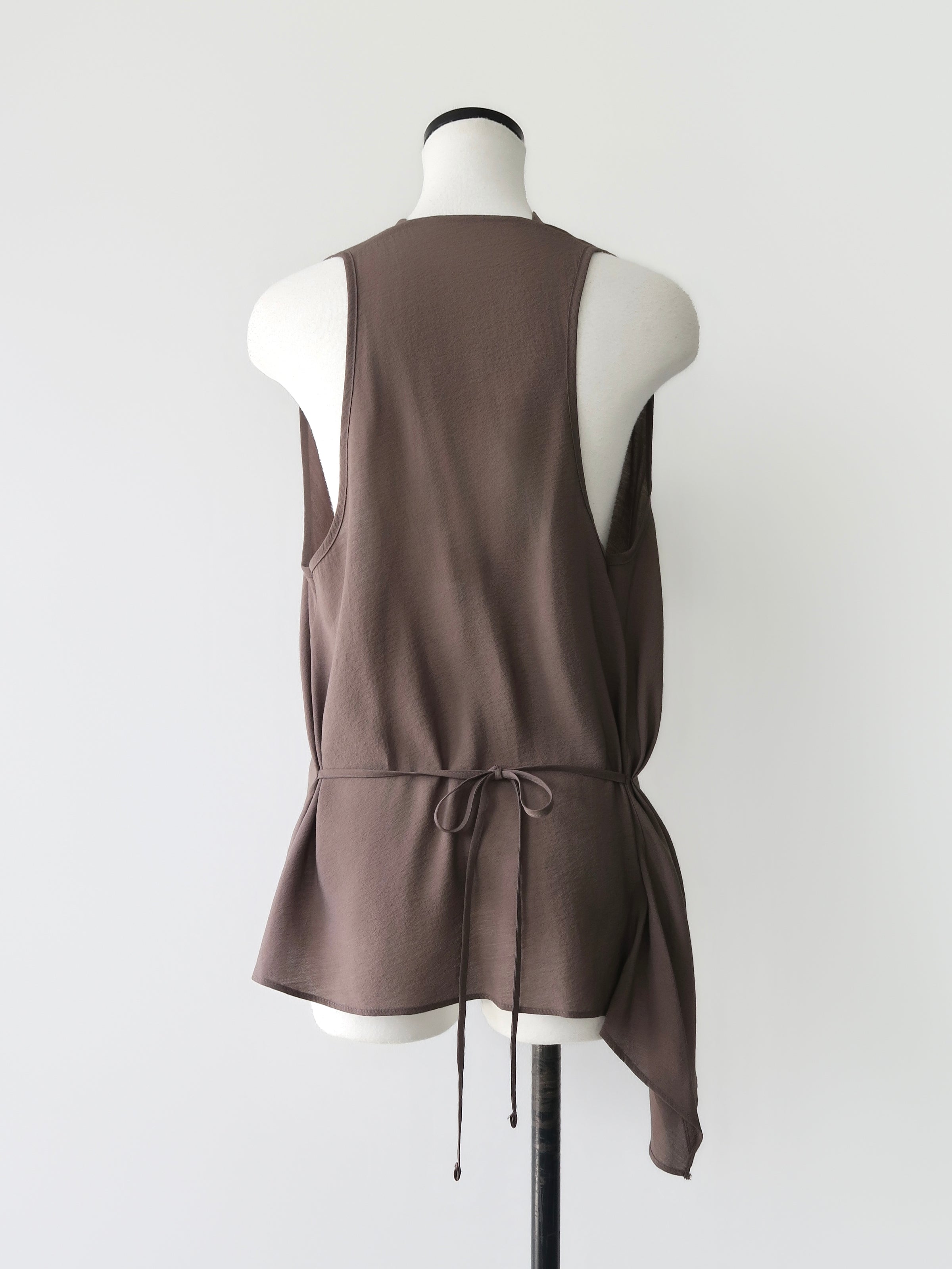 draped neck waist ribbon blouse