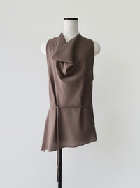 draped neck waist ribbon blouse