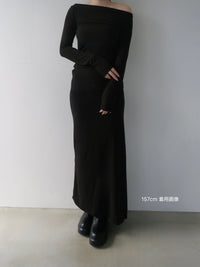 silky fitted off shoulder long dress