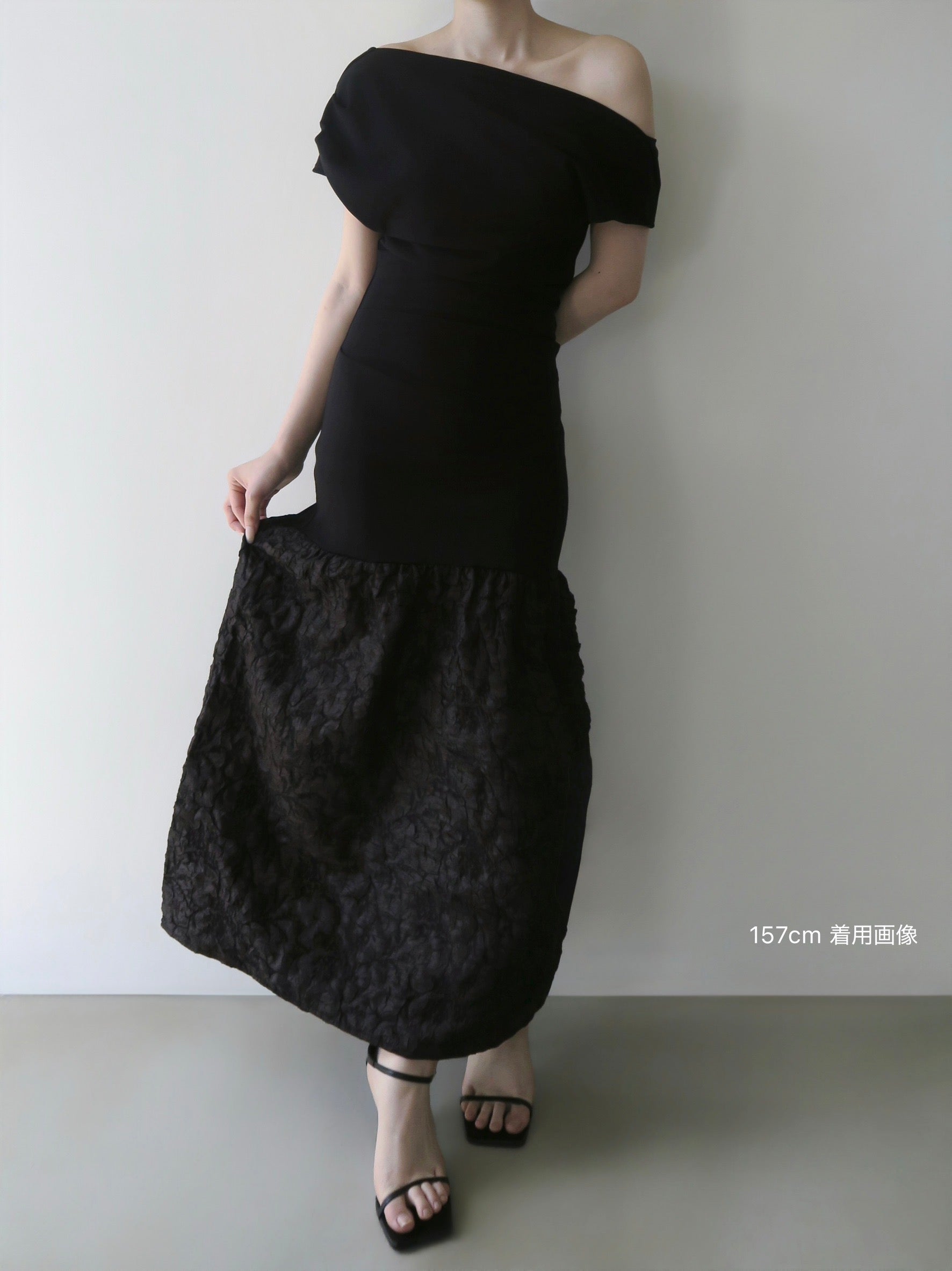 off-shoulder jacquard maxi dress
