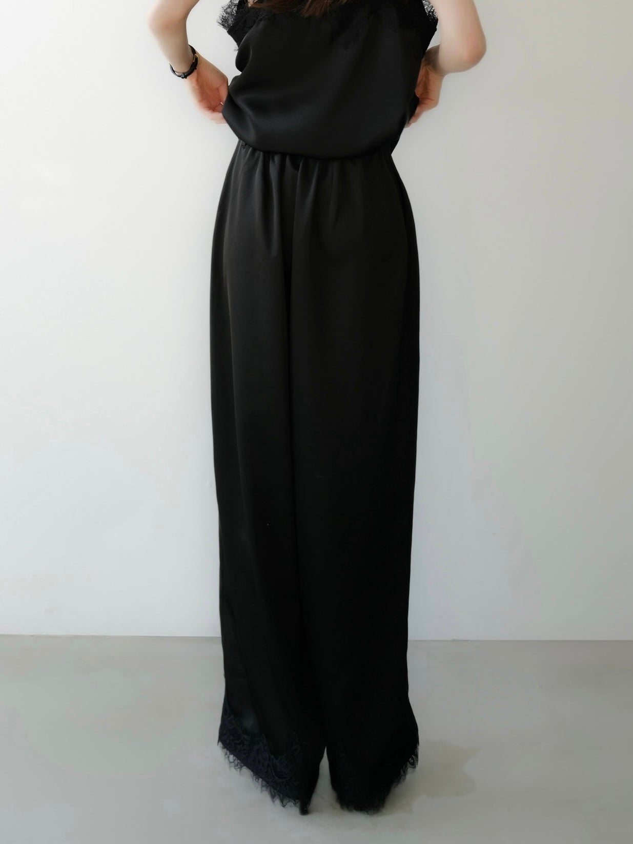 lace layered satin pant
