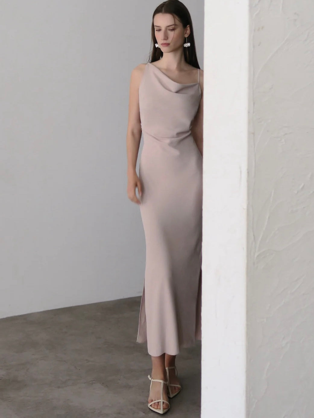 asymmetry drape cami dress