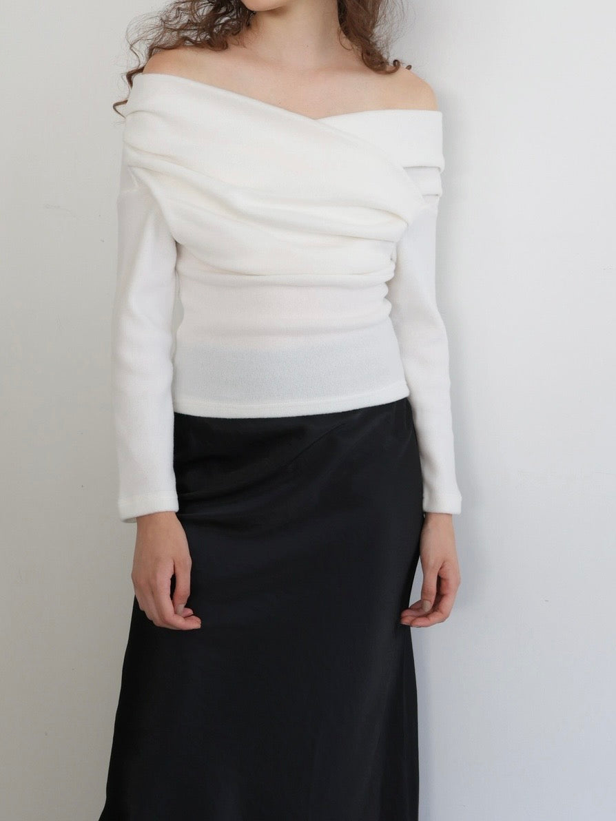 off shoulder wrap knit top