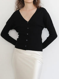 v-neck ribbed puff sleeve cardigan