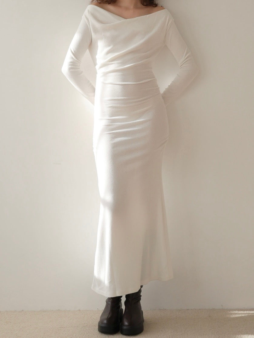 shirring drape maxi dress